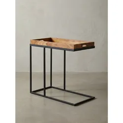 Beistelltisch – Massivholz Natur Metallgestell 70x65x34 cm