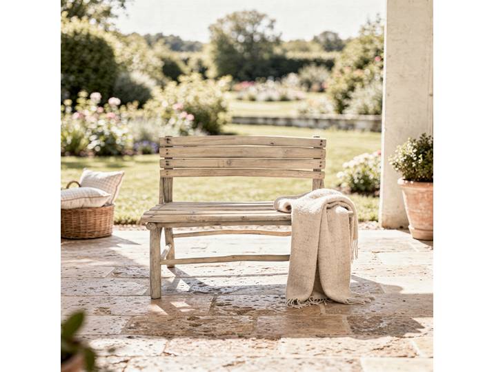 Banc avec dossier en bois de teck Pepper
