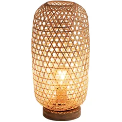 Tischleuchte Bambusgeflecht Tischlampe Bambus Beistellleuchte Boho Wohnzimmer, natur, Fernbedienung dimmbar, 1x RGB LED 8,5W 806Lm warmweiß, DxH 22x46 cm