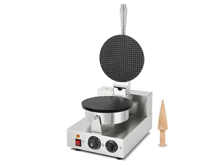 VERTES Gaufrier\, Appareil à Cornets de Glace Professionnel\, 24 Pièces/Heure\, Cône de Moulage inc.\, Réglable 0-300°C\, Minuterie\, Anti-Adhérent\, Cornetterie en Fonte Boîtier inox\, Waffle Maker 1000 W