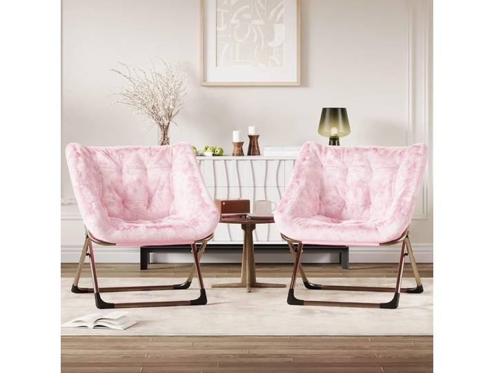 Lot de 2 Fauteuil Cocooning-TOYS S-Fauteuil Relax/SALON/Confortable-avec Pied Métal-ROSE08
