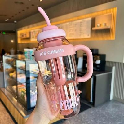 Universal Stock Large Capacity Water Bottle With Straw Leakproof Travel Tumbler Cup pink