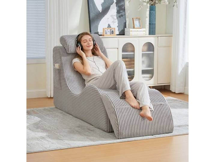 Fauteuil- Xylo- design unique forme ergonomique mousse à haute élasticité assise amovible poche latérale Gris clair