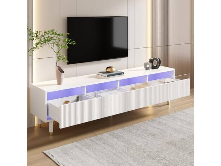 Merax TV-Schrank Lowboard TV-Möbel mit 4 Schubladen,178 x 35 x 45 cm MDF & Acryl, Kabelmanagement, stabil & stilvoll, minimalistisches Wohnzimmermöbel - weiß
