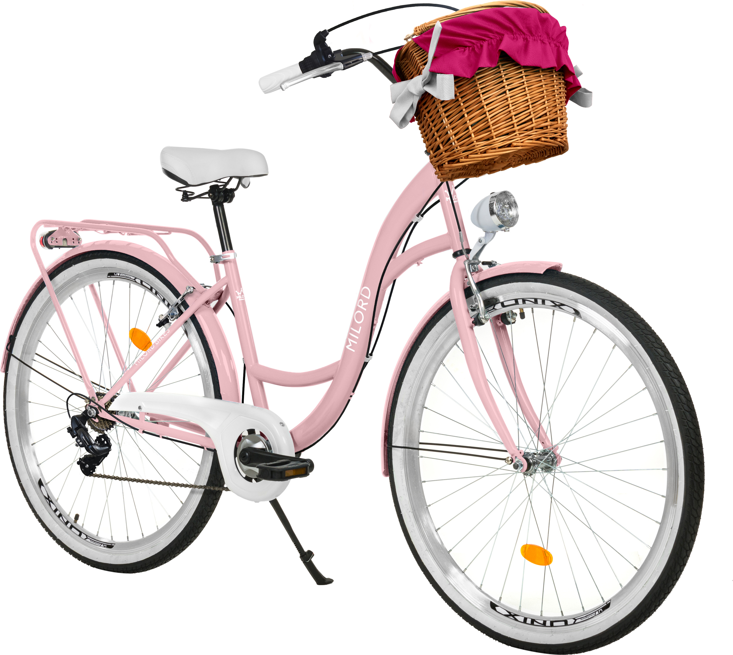 Milord Komfort Fahrrad Mit Weidenkorb Damenfahrrad, 28 Zoll, Rosa, 7 Gang Shimano