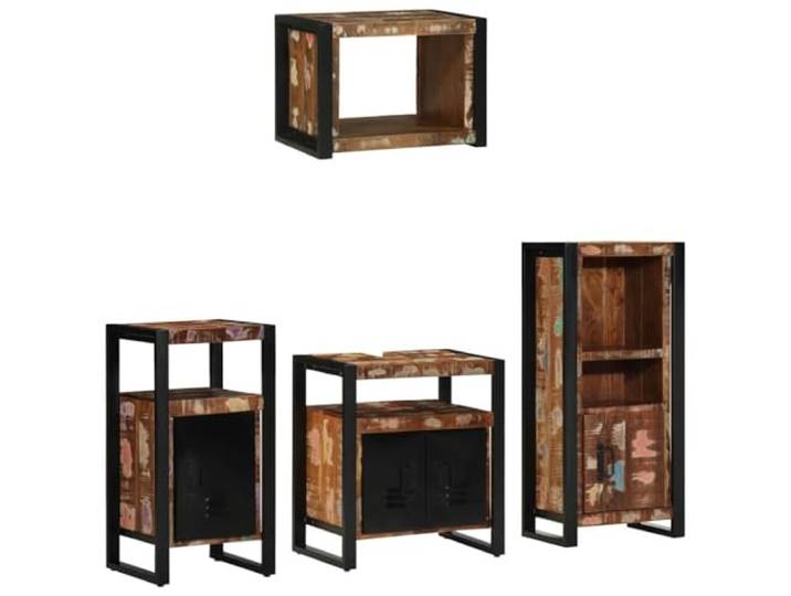 Badezimmermöbel-Set 4 Stk Mehrfarbig und Schwarz Wandschrank mit Holztüren Platzsparende Hängeschränke, robuste Holztüren, industrielle Eisenkomponenten, vielseitige Fächer, einfache Reinigung