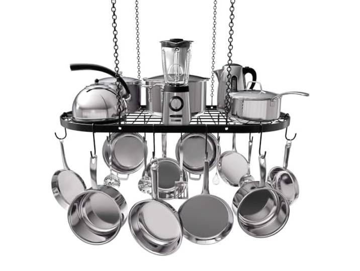 Vdomus Hängender Topfhalter, Schwerlast Gusseisen Deckenlagerung, Montierte Küche Überkopf Töpfe Halter, Mehrzweck Küchenkochgeschirr, Utensilien Aufhänger - 15 Haken - 84x43 cm
