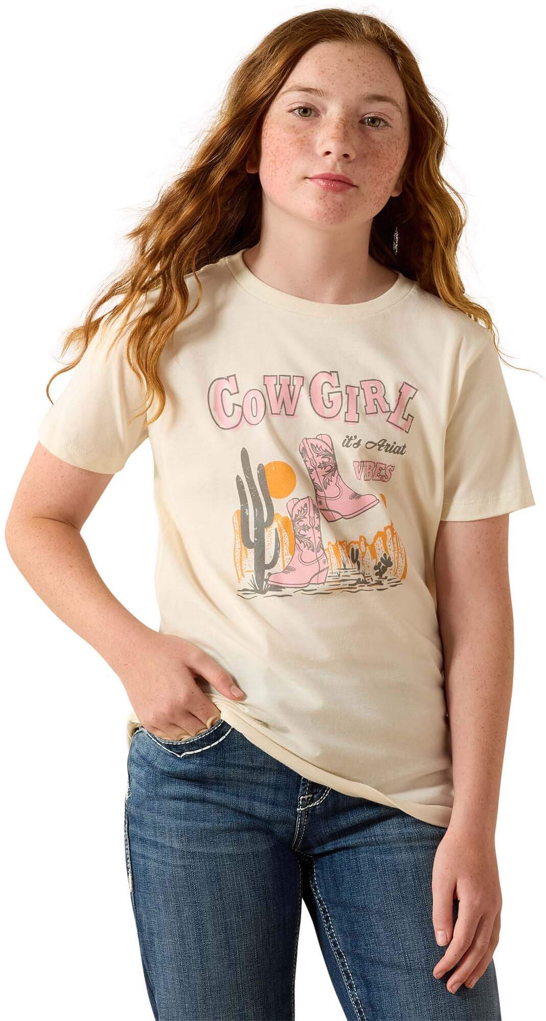 Kid's Cowgirl Vibes T-Shirt in Natural Cotton, Size: Large by Ariat