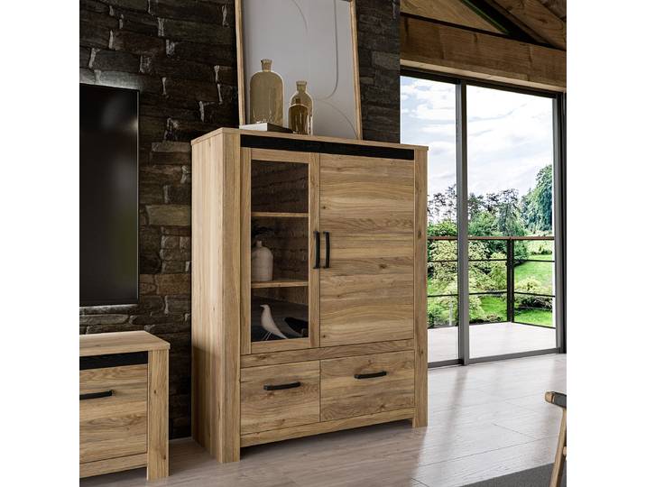 Highboard 112 x 144 x 42cm Schwarz/Braun