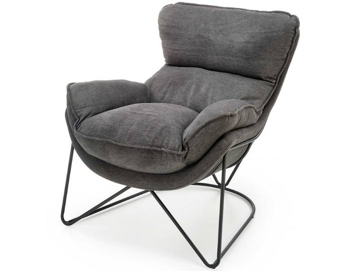 Fauteuil Lounge En Tissu Gris Avec Piètement En Métal Noir Gregor