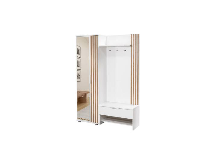 Deine Möbel 24 Garderobe Milano 140/200 in Weiß matt mit Lamellen, Weiß, Eichefarben, 140x200x40 cm, Garderobe, Garderoben-Sets & Garderoben-Serien, Garderoben-Sets