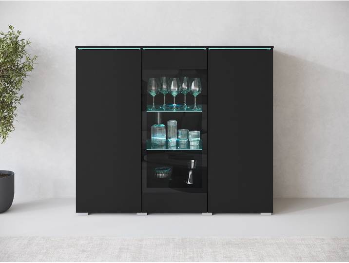Highboard HOME AFFAIRE Vera , schwarz (graphite schwarz matt), B:120cm H:103,3cm T:39,5cm, Sideboards, Highboard, Highboard mit 4 Türen, 9 Fächern, verglasten Türen