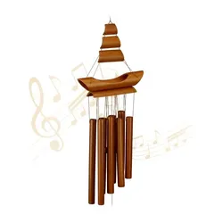 Relaxdays Bambus Windspiel "Segelboot" Braun