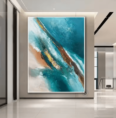 Inspire Curations Large Gold Textured Abstract Canvas Handmade Minimalist Wall Art Decor e 20x30cm
