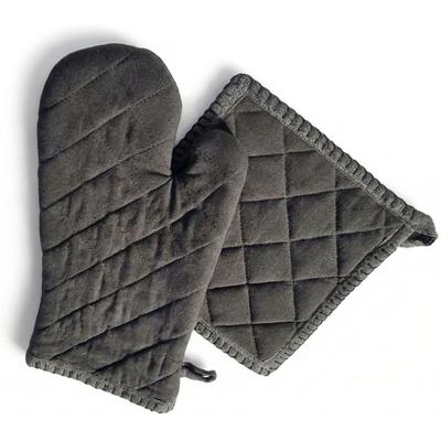 Topfhandschuhe HOME AFFAIRE "Handschuh & Topflappen Set grautöne", grau, B:20cm L:20cm, Baumwolle, Topflappen
