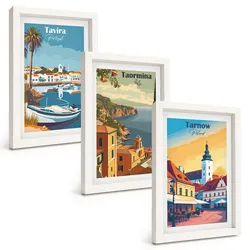 BILDER SET 3er Set - 20x30 cm Weißer Rahmen - Ansichten von Küstenstädten