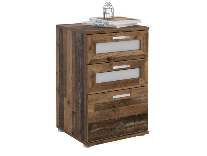 CARO-Möbel Nachttisch Marike Old Style, Dunkelbraun, Vintage, 40x63x38 cm, Schlafzimmer, Nachtkästchen