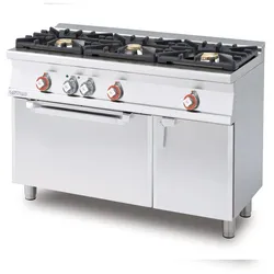 3-Flammen-Gasherd mit statischem Elektrobackofen und Grill. Maße 120x55 h90 cm. Neutrales Fach mit Tür. Modell CF3-512GEV