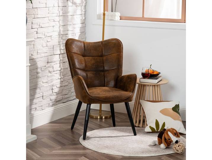 MEUBLES COSY Fauteuil Dossier Moyen Rétro vintage Chaise de Canapé de Loisirs en Microfibre Marron - KANAS