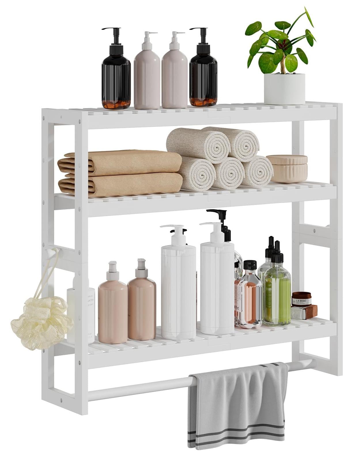Selius Badkamer plank opbergorganizer, 3-laags verstelbare bamboe organizer voor badkamer en keuken