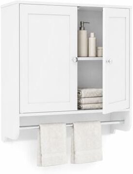 Costway Wall Mounted Bathroom Storage Medicine Cabinet with Towel Bar-White