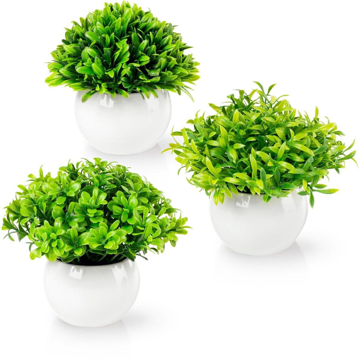 Solidchoice Set van 3 Mini Kunstplanten in Witte Keramieken Potten
