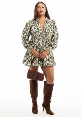 Plus Size Women's Smocked Georgette Tunic by June & Vie in Geo Ikat (Size 22/24)