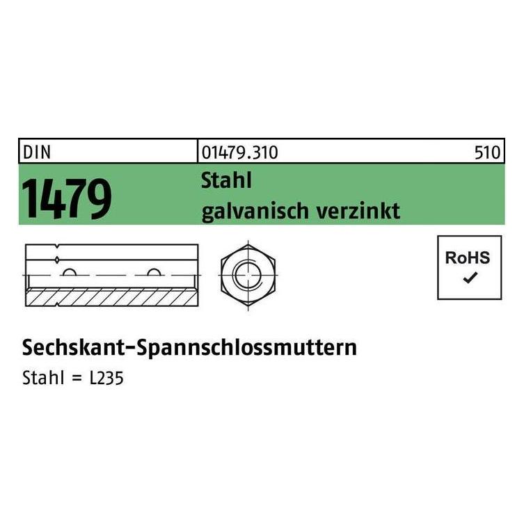 Sandisk Sechskantmutter DIN 1479 M 20 x 2,5 Stahl galvanisch verzinkt nach Bauregelliste A (014793100200000)
