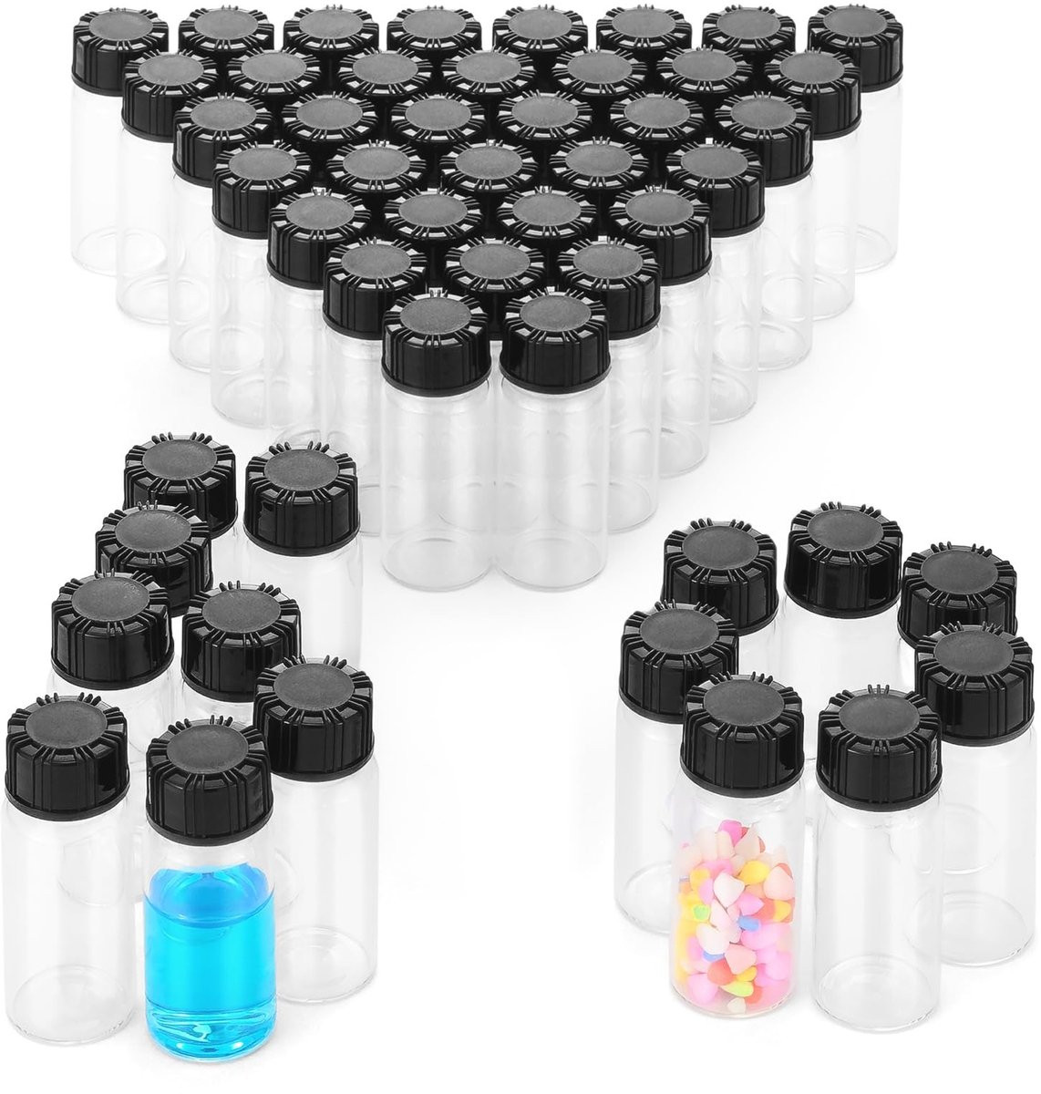 Omgoods Glasflesjes 10ml - 50 stuks - Helder - Borosilicaatglas met schroefdop