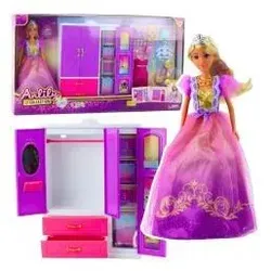 [n]fibrecare Anlily Puppengarderobe mit Regalen und Schubladen, Ankleidezimmer-Zubehör, 24-tlg.