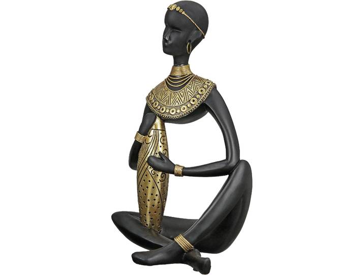 Afrikafigur GILDE Figur Amari , schwarz (goldfarben, schwarz), B:19cm H:32,5cm T:15cm, Kunstharz, Dekofiguren, Afrikafigur, Orientalisches Design in Schwarz-Gold, Skulptur