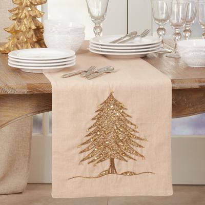 Saro Lifestyle Table Runner With Beaded Christmas Tree Design