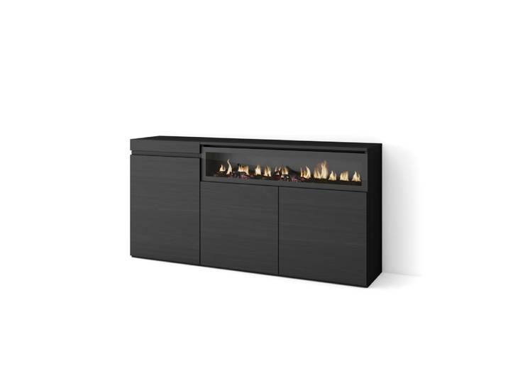 Buffet effet bois noir 150x35x75cm cheminée effet feu