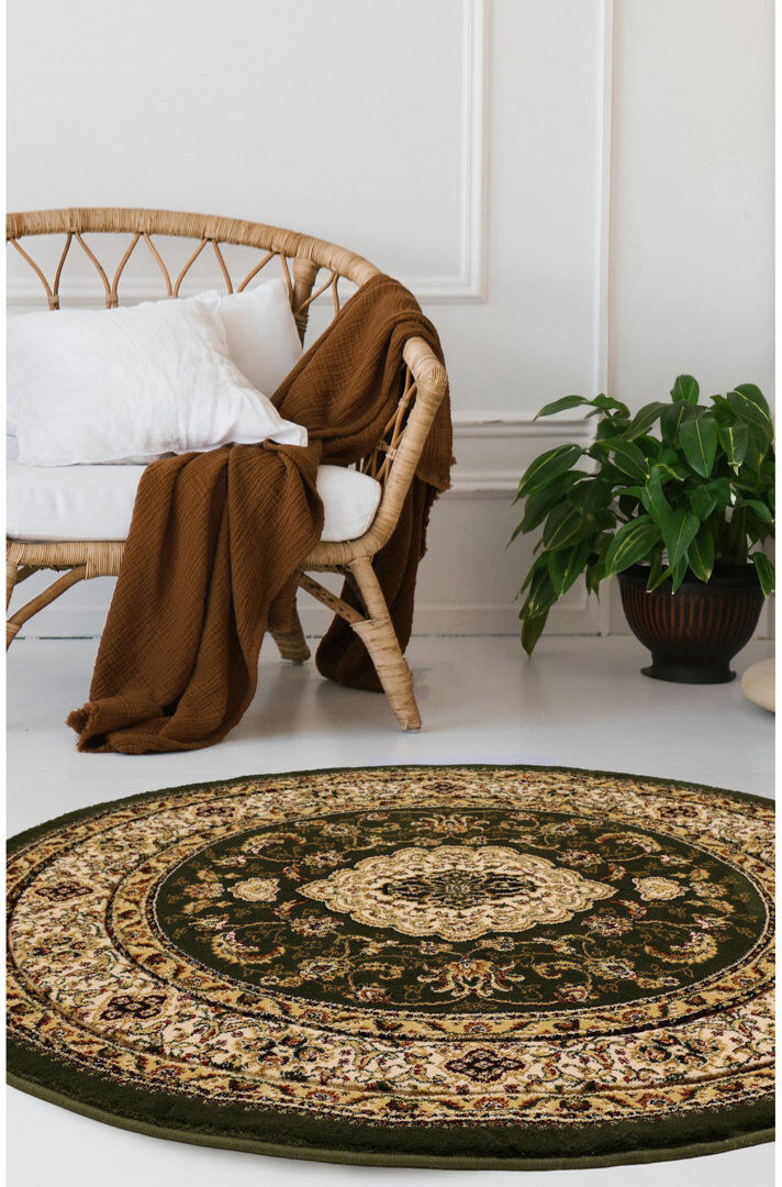 ClassicLiving Oriental Area Rug Green Round 133 cm