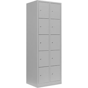 Lüllmann Schließfachschrank 520520, lichtgrau, 10 Fächer, Stahl, 60 x 180cm, mit Zylinderschloss