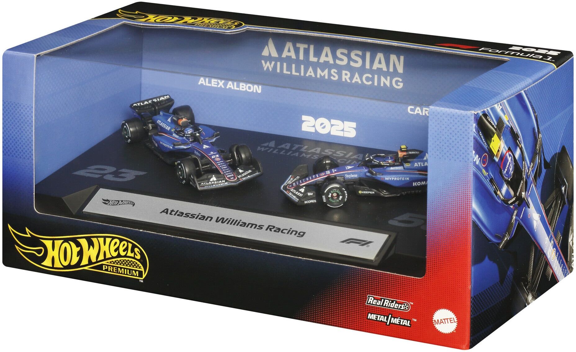 Mattel Hot Wheels Premium Formula 1 Atlassian Williams Racing 2-Pack - 1:64 Scale Die-Cast Cars - Officially Licensed