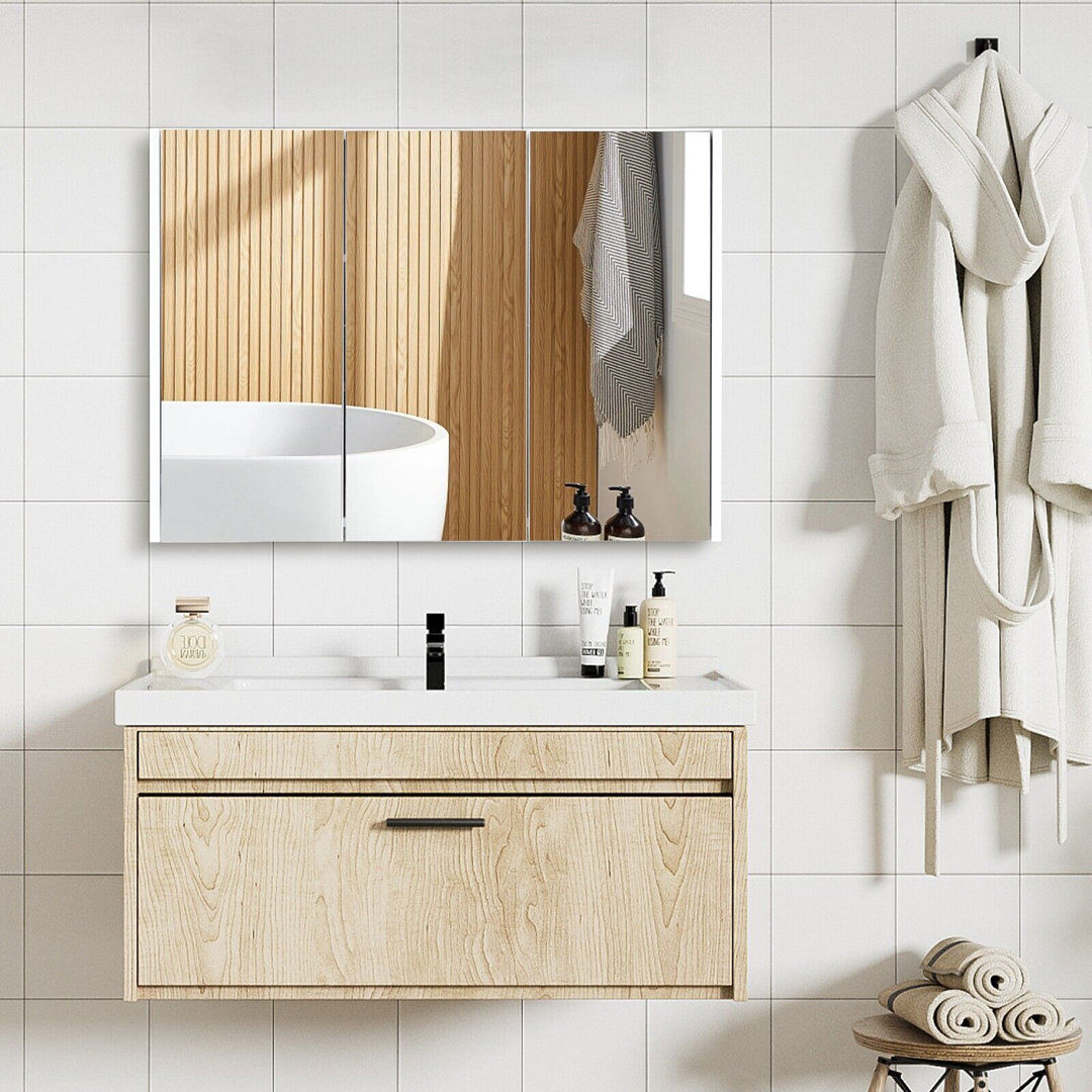 17 Stories 90 mm W 65 mm H Wall Mounted Mirrored Bathroom Cabinets Shelves Natural 65mm H