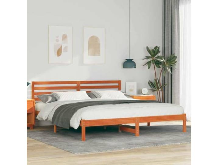 Bettrahmen Wachsbraun 180 x 200 cm Massives Kiefernholz Plattformdesign, Lattenrost inklusive, Mit Kopfteil, Einfache Montage, Moderner Stil
