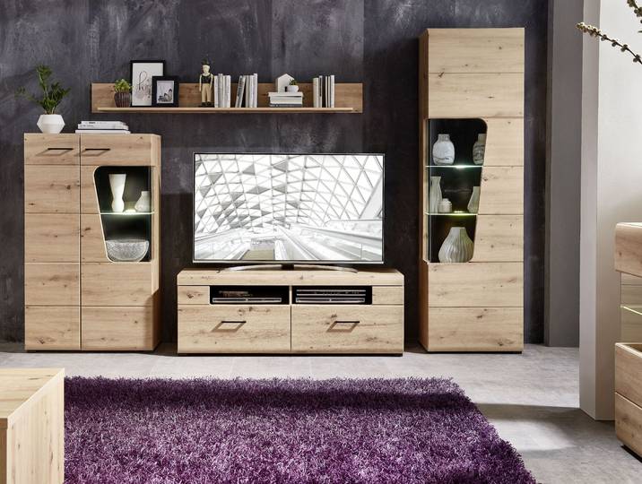 Beleuchtete Standvitrine 62 x 205 x 37cm Braun
