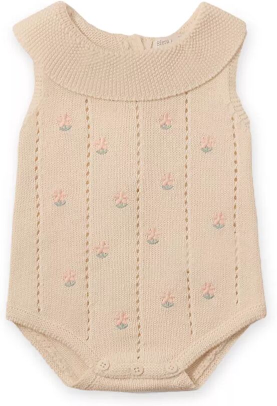 Sfera - Jumpsuit, Gestrickter ärmelloser Jumpsuit Blumenstickerei, 1 MONAT, Ecru