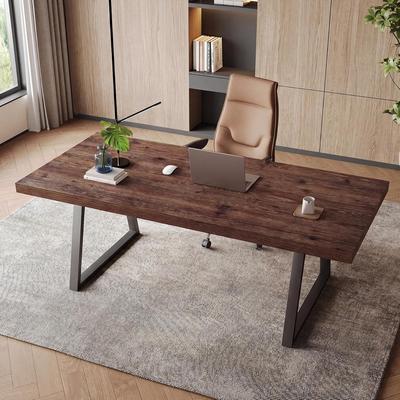 YUZHOU 63-Inch Solid Wood Executive Desk, Industrial Office Workstation