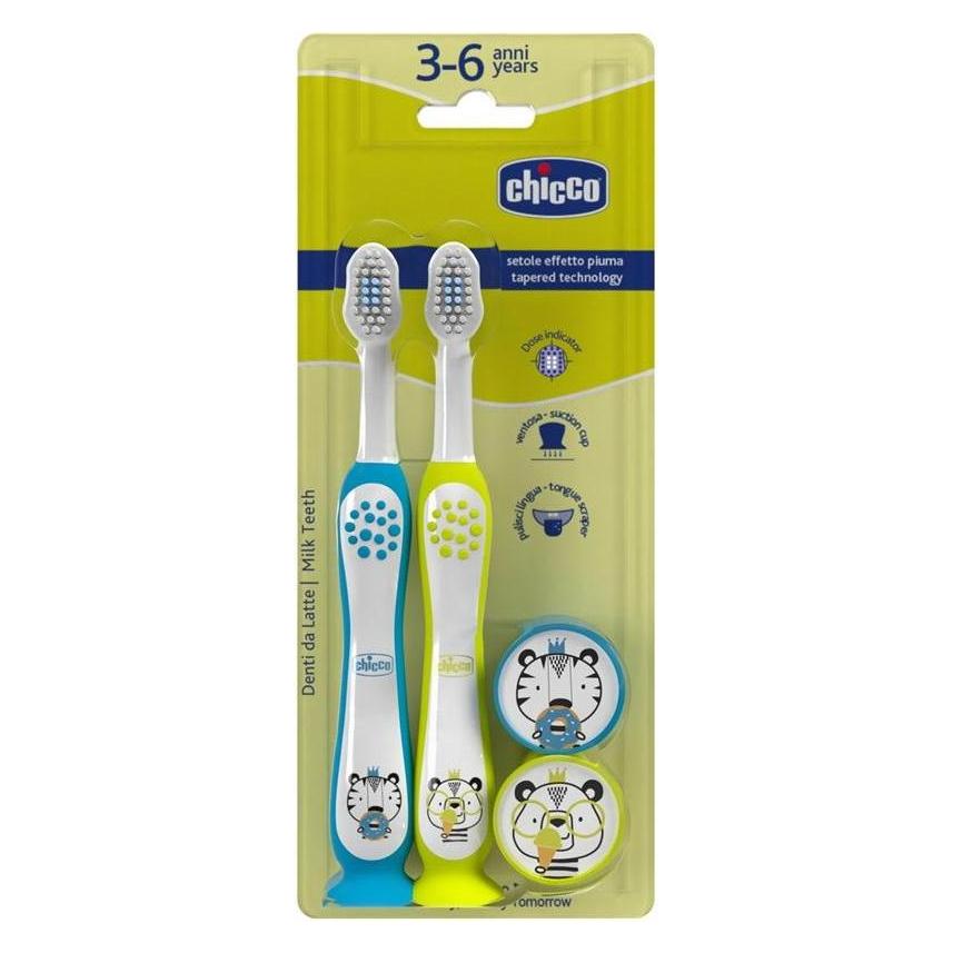 Chicco Zahnbürste für Kinder 3-6 Jahre Tiger und Panda 2 Stück (Extra weich, 2x) (47362756)