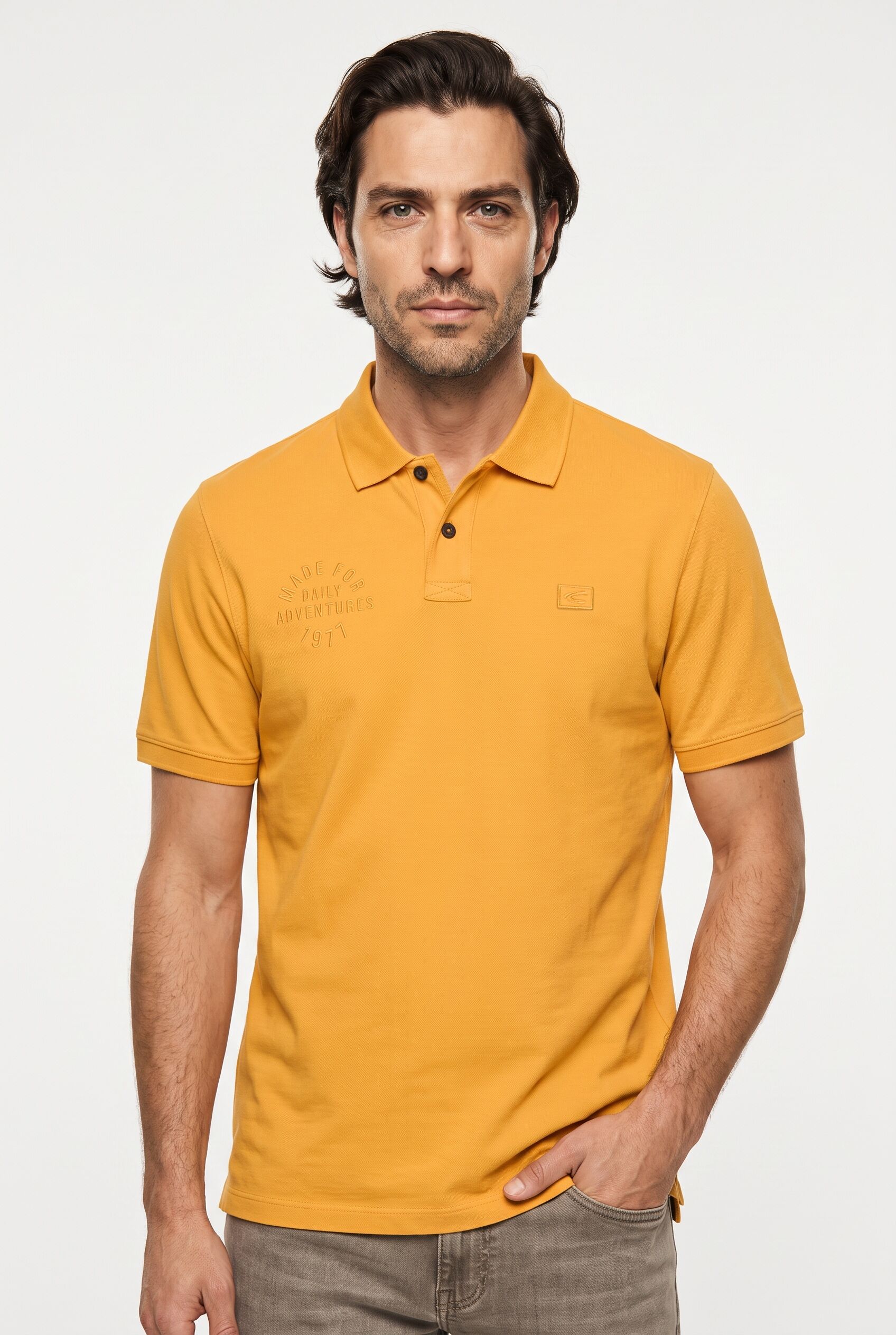 Poloshirt CAMEL ACTIVE, Herren, Gr. XL, gelb (sunflower), Piqué, Obermaterial: 100% Baumwolle, bestickt, unifarben, normal hüftbedeckend, Rundhals, Bündchen, Shirts Poloshirt, normale Passform, kurze Ärmel, unifarbenes Design, mit Polokragen sunflower XL