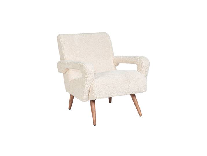 Massiver Retro Design Sessel „Berna“ Bouclé Weiss Bizzotto