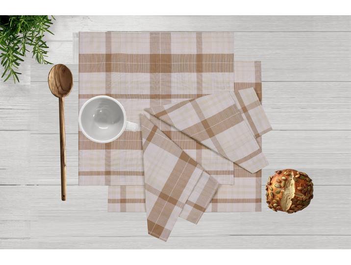 Stoffserviette GOODPRODUCT Candise , beige, B:50cm L:50cm, Obermaterial: 100% Polyester, Servietten, Stoffserviette, Check Muster