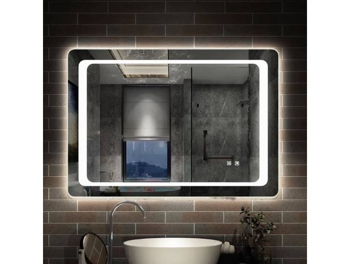 Miroir de salle de bain anti-buée - [MARQUE] - 80x60cm - Interrupteurs tactiles - Éclairage LED