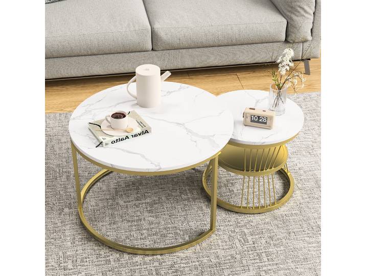 Anajqaqia Ensemble de tables basses rondes 2 pièces, tables d'appoint modernes pour salon, 70x45,5 cm et 45x40 cm