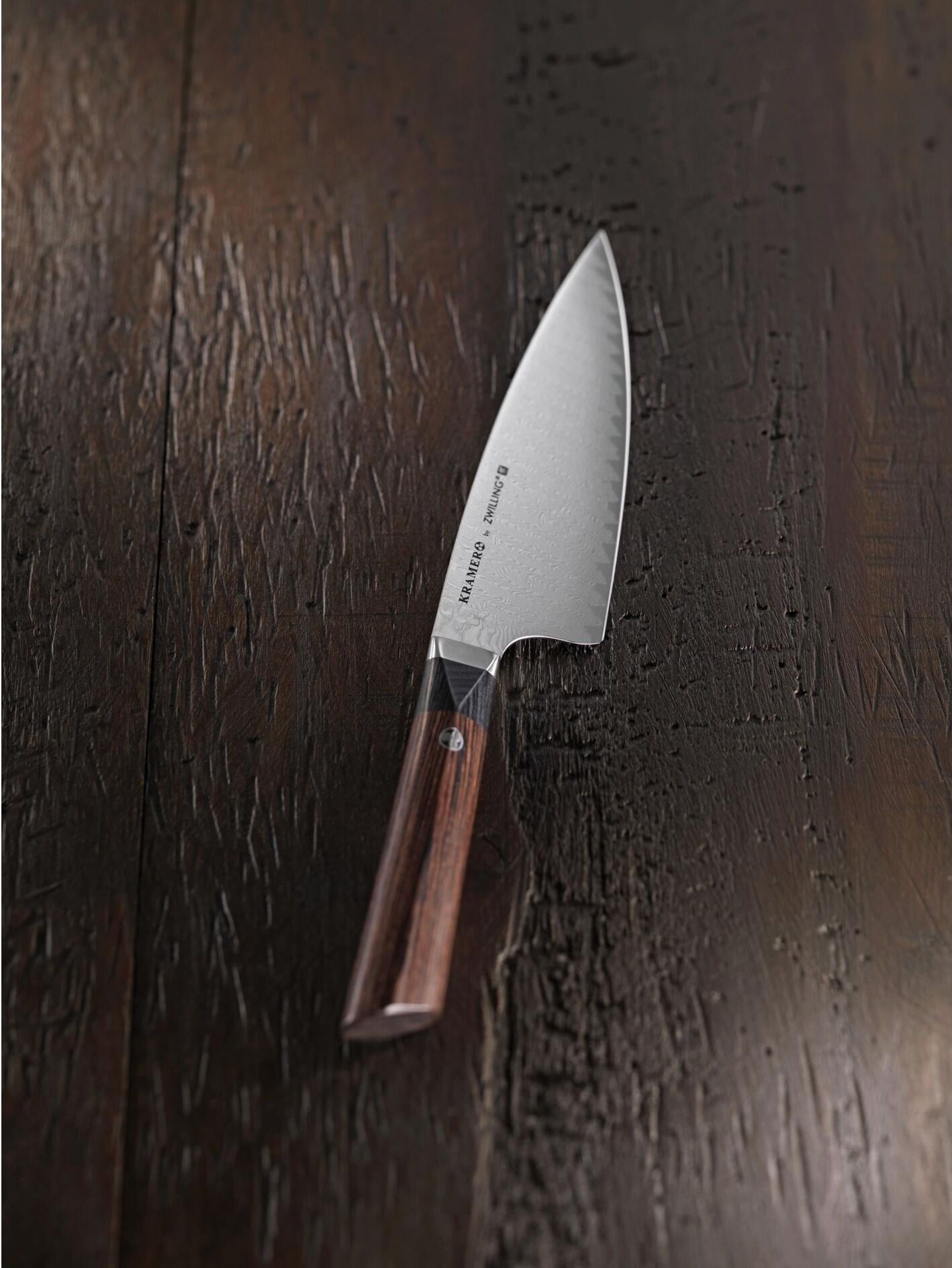Kochmesser ZWILLING "Kramer Meiji 26 cm", braun, Klingenlänge 26cm, Stahl, Kochmesser, Kochmesser, Edles Kochmesser mit Damast-Design und Pakkaholz-Griff braun Klingenlänge 26cm