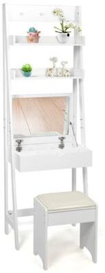 Costway 3-in-1 Modern Shelf Vanity Set with Flip Top Mirror and 6 Makeup Organizers