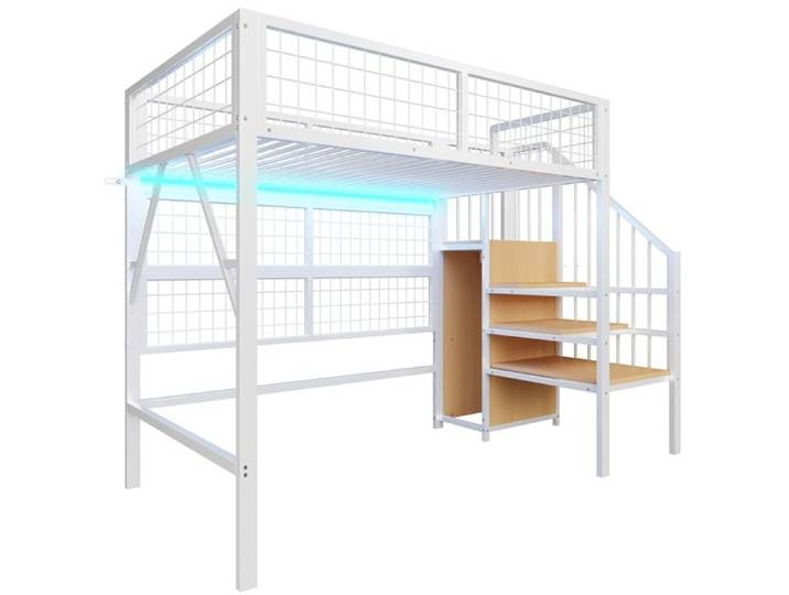 Lit en fer Convient pour les enfants et les adolescents Mézanine polyvalente Blanc Lit mezzanine 90*200 Lit superpose